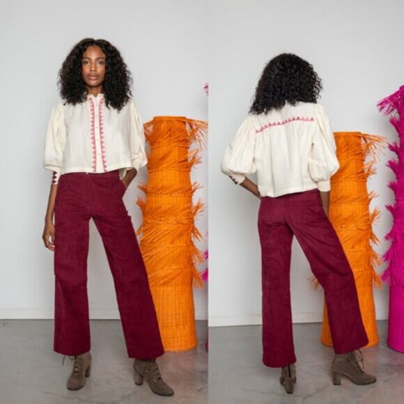 Carolina K Tops - NEW Carolina K 3/4 Blouson Sleeves Button front K Elisa Cropped Blouse White